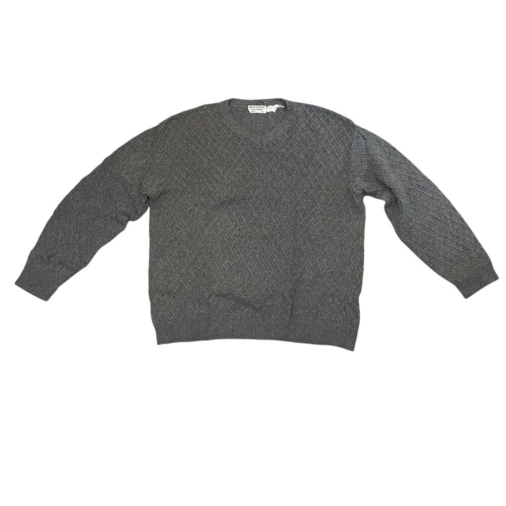 Vintage Belvedere Knitwear Sweater V-Neck Textured Knit Wool Blend Gray Large